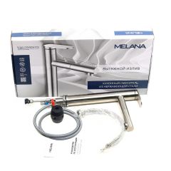 Смеситель д/кухни MELANA-F610303 Stello нерж.сталь, однорычажный, сатин, вытяжной излив в Южноуральске - yuzhnouralsk.mebel24.online | фото 2