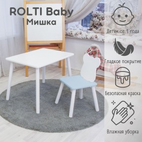 Детский комплект стол и стул «Мишка» Rolti Baby  (голубая столешница/белое сиденье/белые ножки) в Южноуральске - yuzhnouralsk.mebel24.online | фото