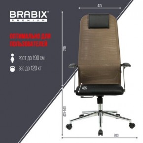 Кресло BRABIX PREMIUM "Ultimate EX-801" хром, плотная двойная сетка Х2, черное/коричневое, 532920 в Южноуральске - yuzhnouralsk.mebel24.online | фото 6