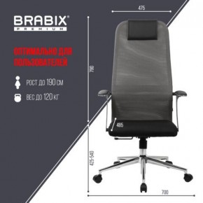 Кресло офисное BRABIX PREMIUM "Ultimate EX-801" хром, плотная двойная сетка Х2, черное/серое, 532918 в Южноуральске - yuzhnouralsk.mebel24.online | фото 5