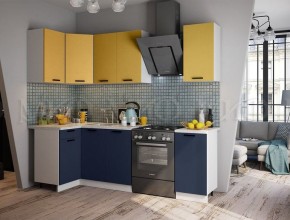 ТЕХНО Кухонный гарнитур угловой 1,8х1,1 м Компоновка №6 (Горчица софт/Ультрамарин софт) в Южноуральске - yuzhnouralsk.mebel24.online | фото